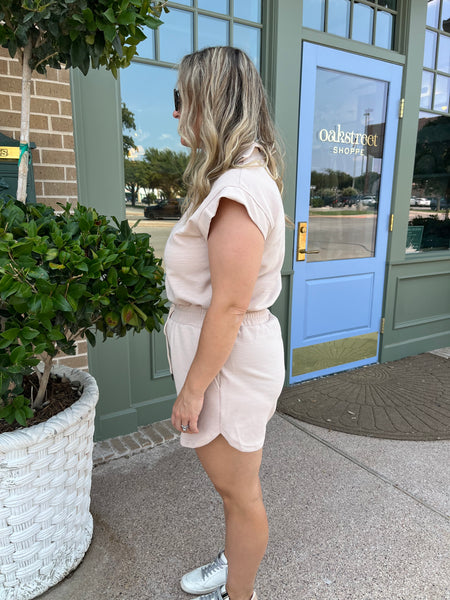 Solid Textured Romper - Light Taupe-K. Ellis Boutique