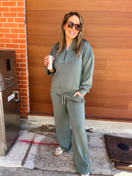 Modal Scuba Half Zip Pullover- Sage Leaf-K. Ellis Boutique