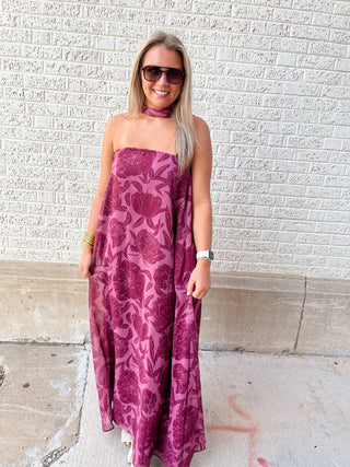 Fall Nights Burgundy Floral Print Dress