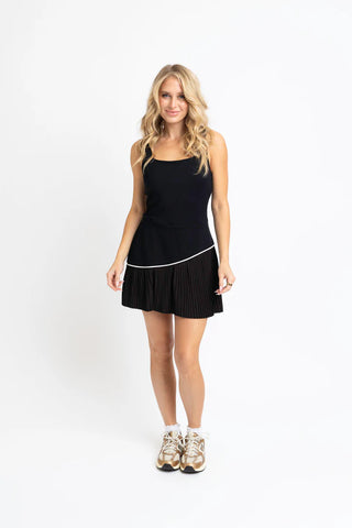Solid Pleat Kourt Dress W/Contrast- Black- Karlie-K. Ellis Boutique