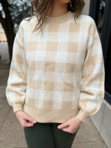 Farewell Gingham Pullover Sweater- OATMEAL-K. Ellis Boutique