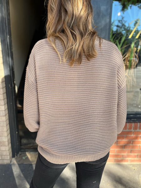 Ribbed Knit Long Sleeve Sweater - Taupe-K. Ellis Boutique