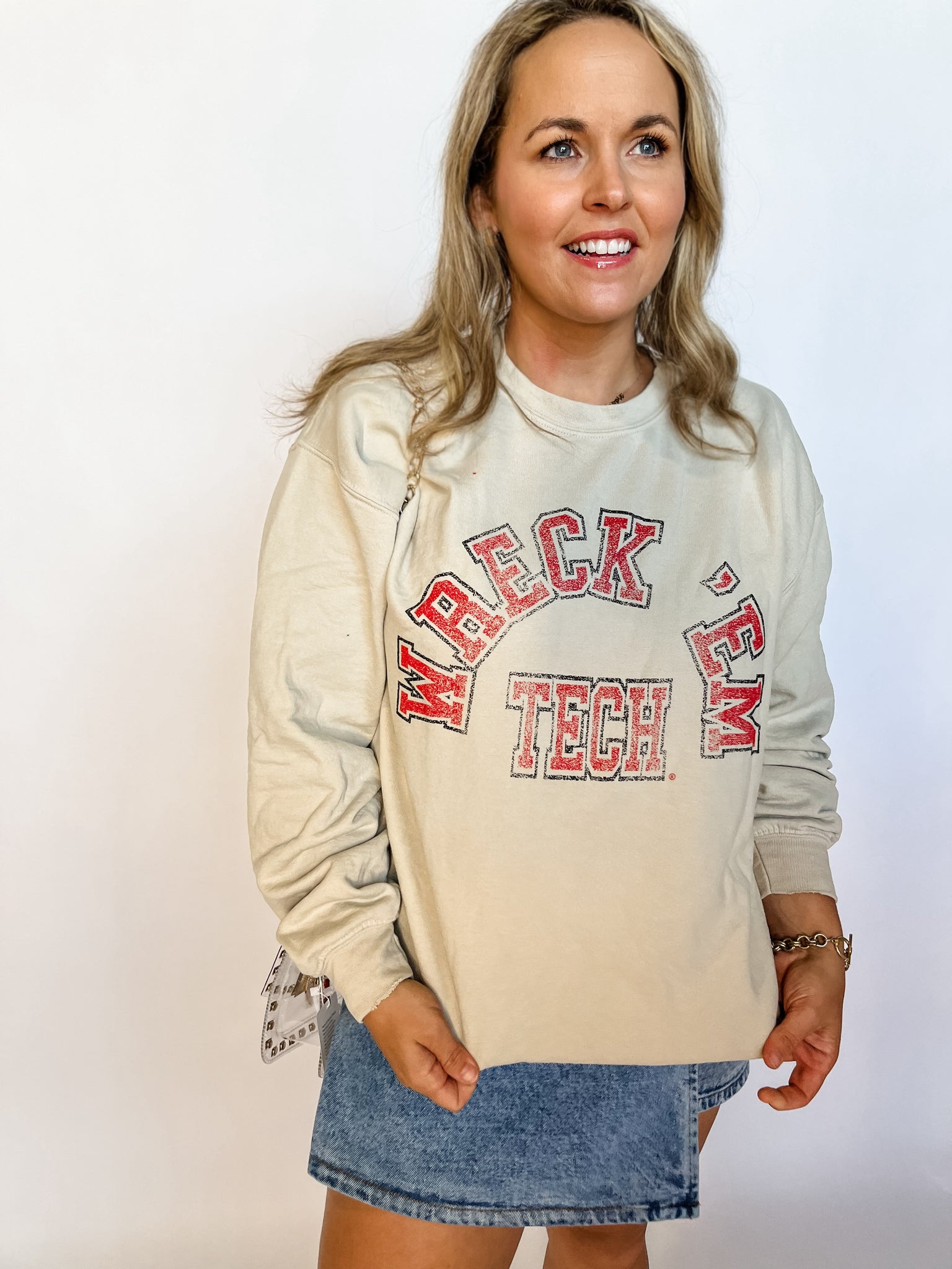 Wreck Em Tech Vintage Sweatshirt- Sand-K. Ellis Boutique