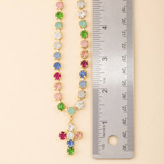Rhinestone Cup Chain Necklace With Cross Pendant: GRNAB-Necklace-K. Ellis Boutique