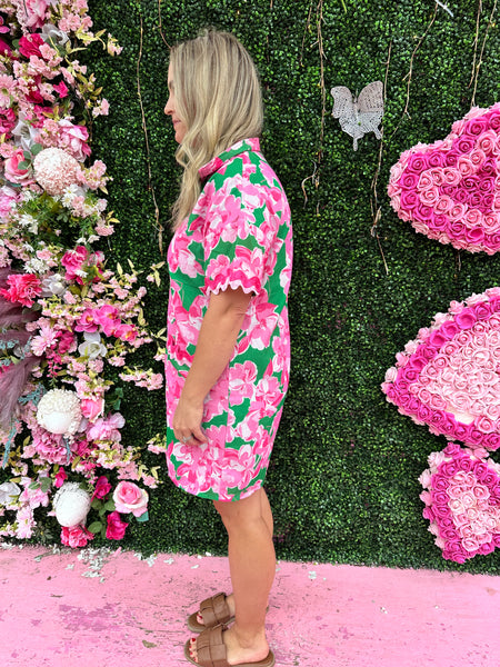 Floral Print Collared Mini Dress- Green-K. Ellis Boutique