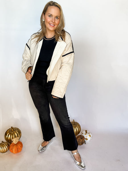 Quilted Contrast Binding Jacket- Ivory-K. Ellis Boutique