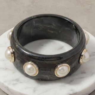 Black Marble Resin Pearl Dome Studded Bangle Bracelet: BK-Bracelet-K. Ellis Boutique