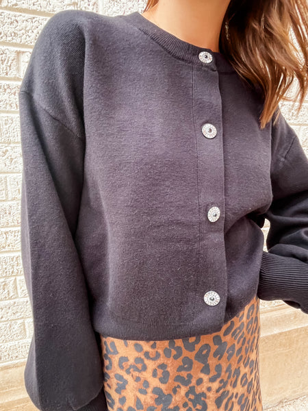 Jewel Button Down Cardigan- Black-K. Ellis Boutique