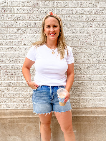 CLASSIC COTTON BLEND CREWNECK TOP- WHITE-K. Ellis Boutique