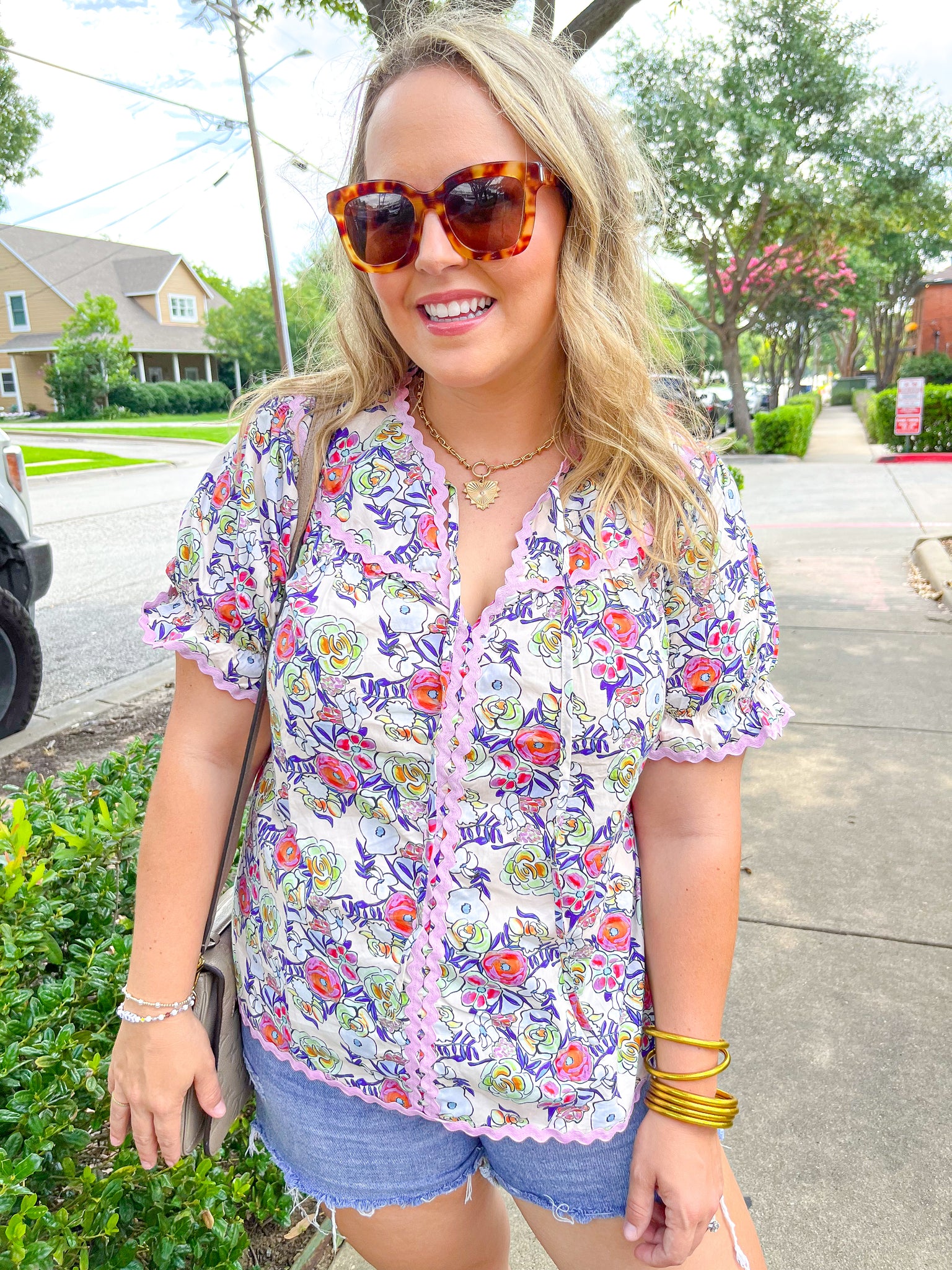 Floral Print Sleeve Top - Ecru-K. Ellis Boutique