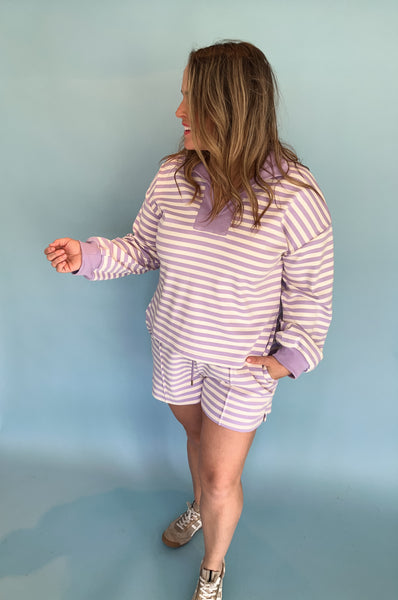 Tiffany Striped Contrast Set- Lavender-K. Ellis Boutique