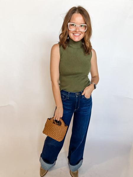 Ribbed Turtleneck Sleeveless Sweater Top- Basil-K. Ellis Boutique