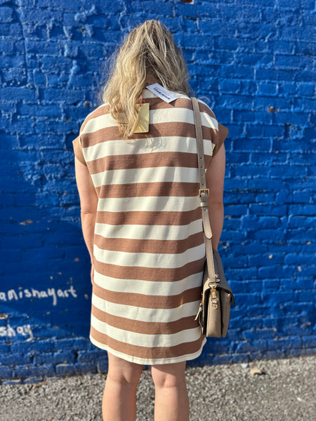 Stripe Sleeveless Mini Dress - Light Mocha-K. Ellis Boutique