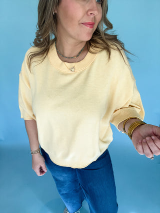 Casey Short Sleeve Sweater- Yellow-Short Sleeve Top-K. Ellis Boutique
