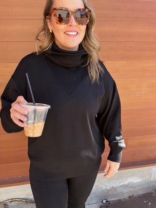 Modal Scuba Luxe V-Turtleneck- Black-K. Ellis Boutique