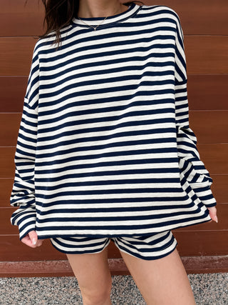 Brittany Navy Stripe Short Set-Set-K. Ellis Boutique