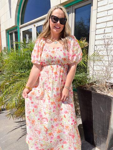 Pebble Blush Garden Midi Dress-Multi-K. Ellis Boutique