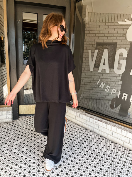 Cozy Mock Neck Knit Pant Set- Black-K. Ellis Boutique