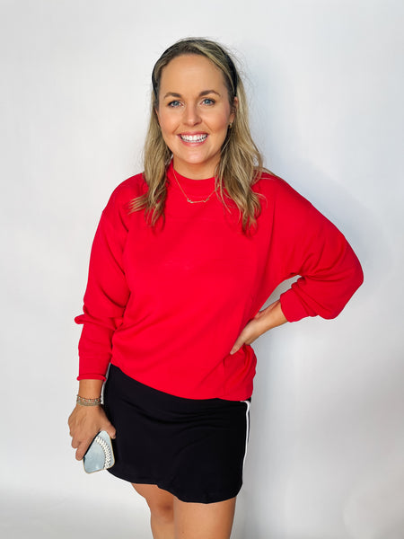 Modal Scuba Mock Neck Pullover- Red-K. Ellis Boutique