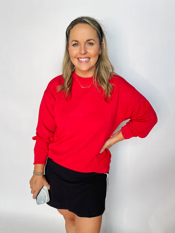 Modal Scuba Mock Neck Pullover- Red-K. Ellis Boutique