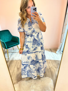 Blue Toile Printed Dress Midi-K. Ellis Boutique