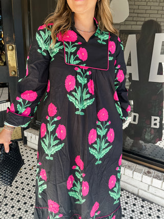Kara Floral Midi- Black/Pink-K. Ellis Boutique