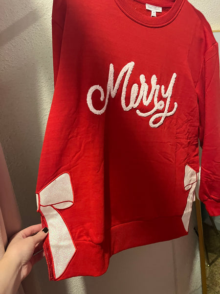 Lakelyn Merry Bow Sweatshirt- Red-K. Ellis Boutique