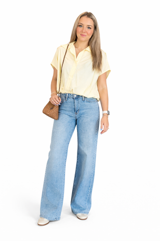 Bubble Hem Button-Up Blouse- Lemon-K. Ellis Boutique