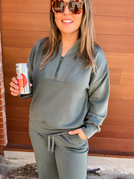 Modal Scuba Half Zip Pullover- Sage Leaf-K. Ellis Boutique