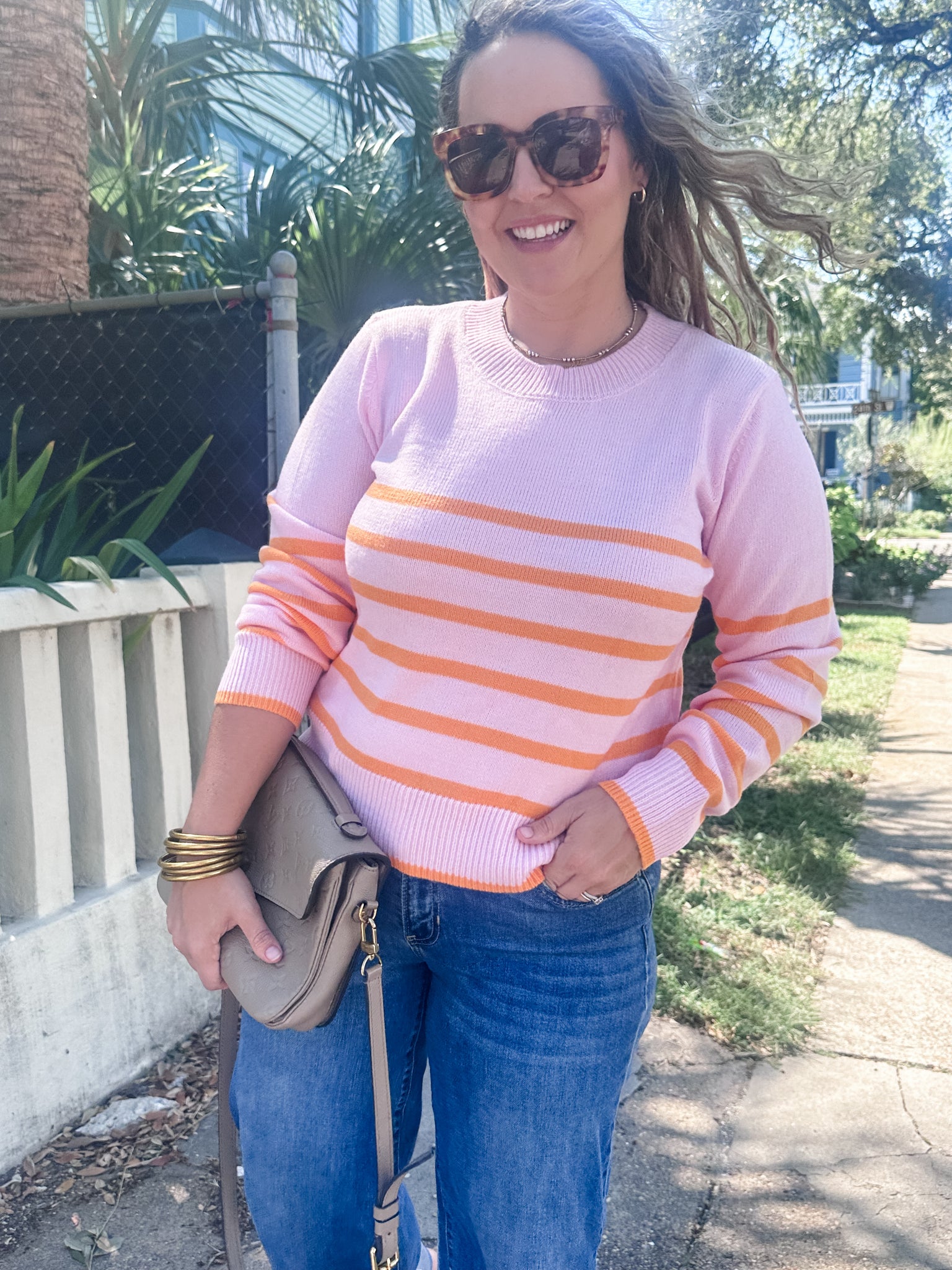 Chantilly Striped Cropped Sweater- Pink-K. Ellis Boutique