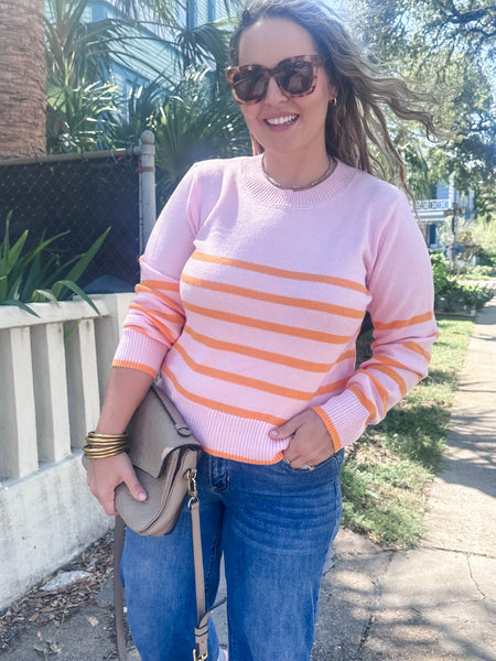 Chantilly Striped Cropped Sweater- Pink-K. Ellis Boutique