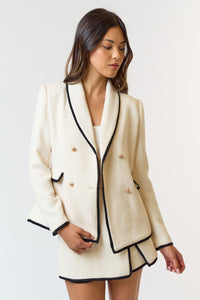 Contrast Binding Boucle Double Button Blazer- Ivory-K. Ellis Boutique