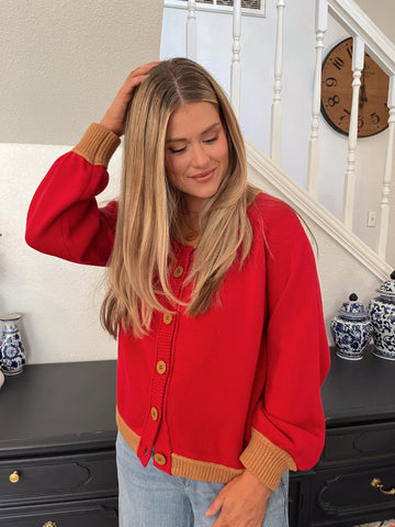 Knit Long Sleeve Cardigan- Red-K. Ellis Boutique