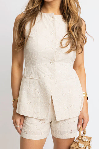 Karlie Eyelit Button Short - Natural-Shorts & SKirts-K. Ellis Boutique