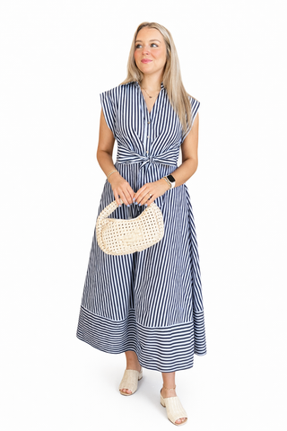 Elizabeth Stripe Midi Dress- Navy-K. Ellis Boutique