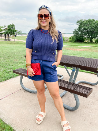 Knit Puff Sleeve Sweater Top- Navy-K. Ellis Boutique