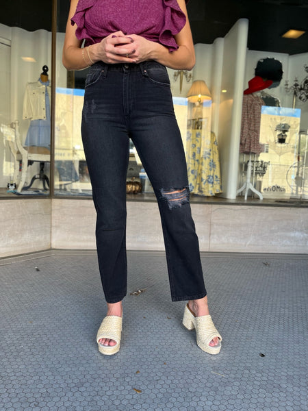 Just Black Denim High Rise Long Straight Jean - Washed Black-K. Ellis Boutique