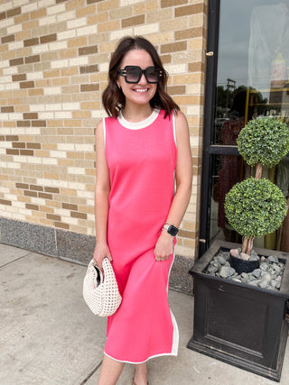 Sporty Chic Sleeveless Midi Dress- Pink-Midi-K. Ellis Boutique