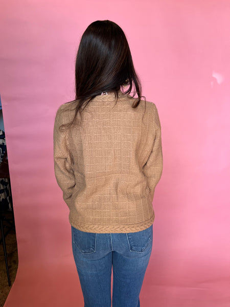 Textured Crop Knit Cardigan- Camel-K. Ellis Boutique