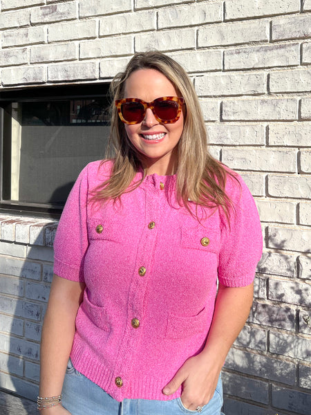 Gold Button Sweater Cardigan - Pink-K. Ellis Boutique