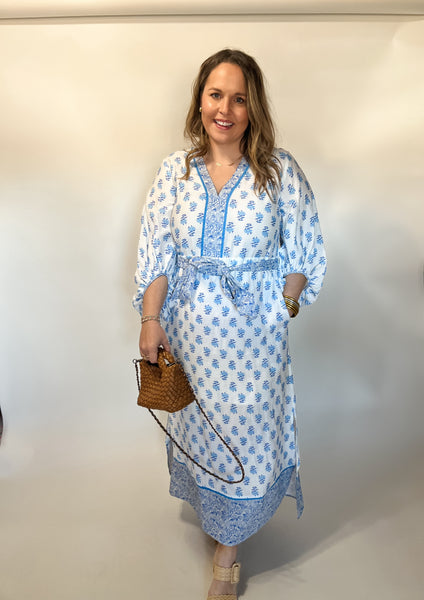 Brittany Floral Midi- Ivory Blue-K. Ellis Boutique