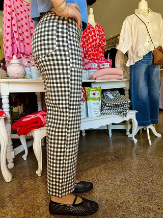 Just Black Denim Black Gingham High Rise Wide Leg Utility Pants-JBD Denim-K. Ellis Boutique