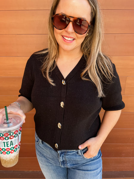 Black Cardigan with Gold Buttons-K. Ellis Boutique