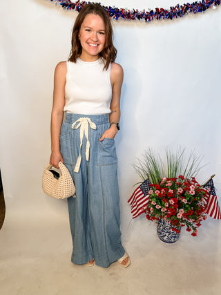 Wide Leg Pull on Pants- Denim-Pant-K. Ellis Boutique