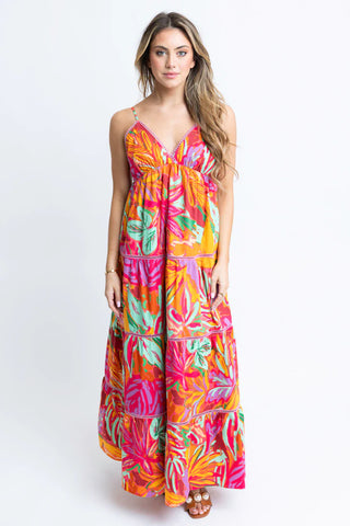 Karlie- Multi Tropical Halter Tier Maxi Dress-Midi/Maxi Dress-K. Ellis Boutique