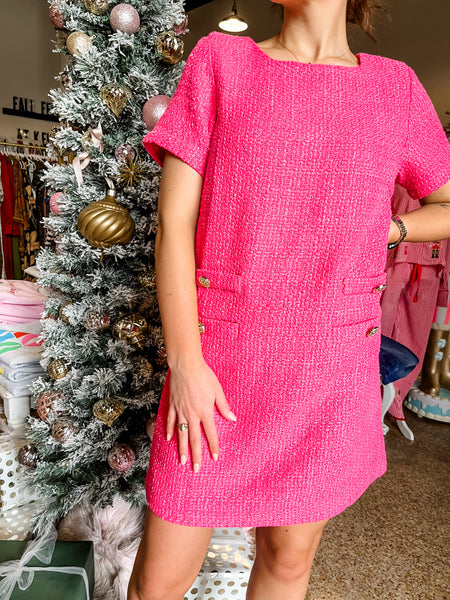 Amaria Kury Tweed Mini Dress- Fuschia-K. Ellis Boutique