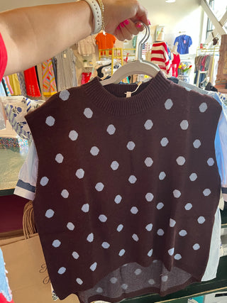 Dot Sweater Vest- Brown-Short Sleeve Top-K. Ellis Boutique