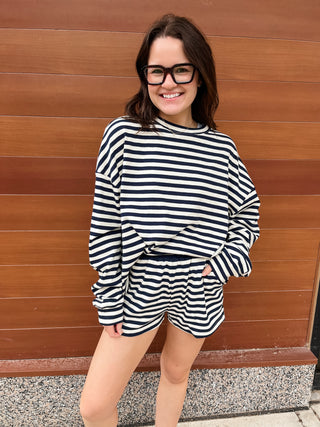 Brittany Navy Stripe Short Set-Set-K. Ellis Boutique