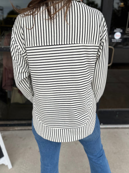 Striped Collared Long Sleeve Top - Cream-K. Ellis Boutique