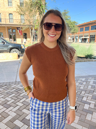 Camel Sweater Vest-Short Sleeve Top-K. Ellis Boutique